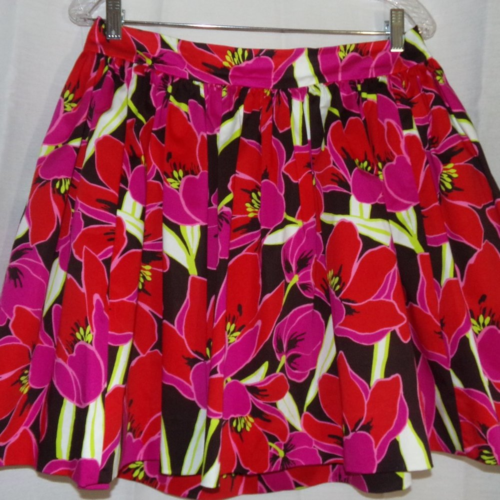 KATE SPADE N.Y. SZ.12, COLORFUL FLORAL PLEATED 18.5" LENGTH SKIRT